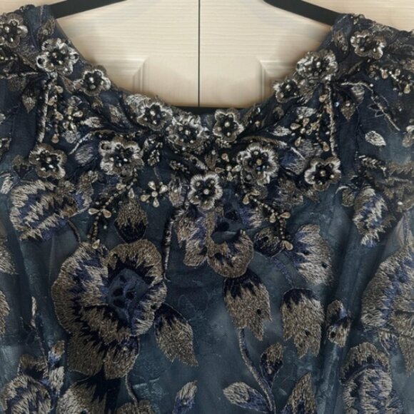 MAC DUGGAL NWT Blue Embellished Cap Sleeve High Neck Ballgown 10 Style # 79325 - Picture 4 of 16